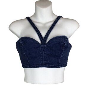 Mistress Rocks Denim Jean Crop Top  Canadian Tuxedo Gothic Size Small‎